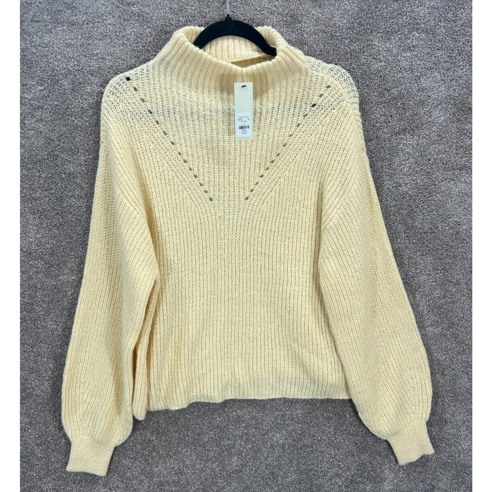 Francesca's Sweater Womens Large Yellow Beige Mi Ami Kori Mock Neck Pointelle